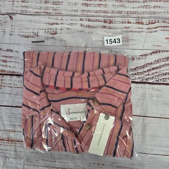 Anthropologie Isadora Button Back Tunic Top S Pink Gold Stripe Popover Shirt NWT - Picture 13 of 13